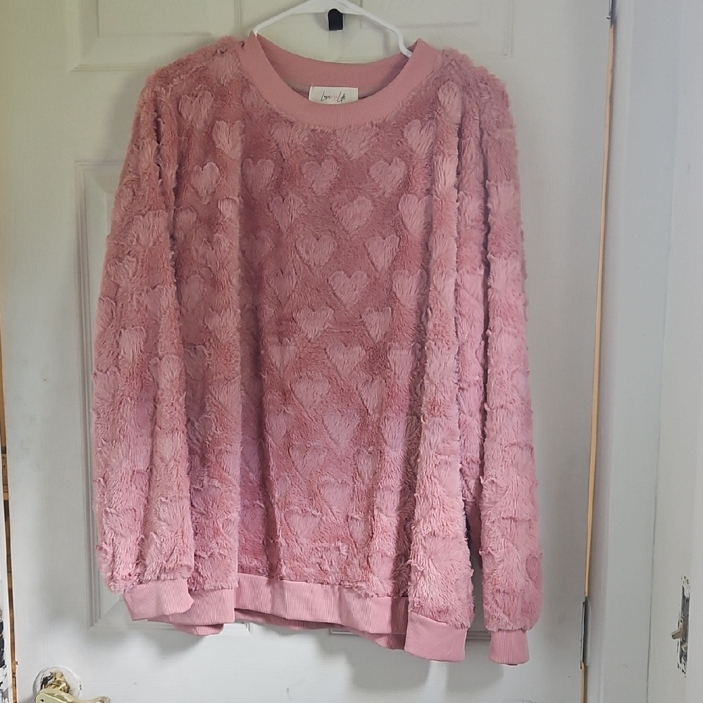 Love Tree Pink Heart Textured Sweater